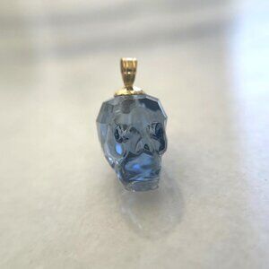 Solid 14K yellow gold Swarovski Crystal skull pendant charm memento mori goth